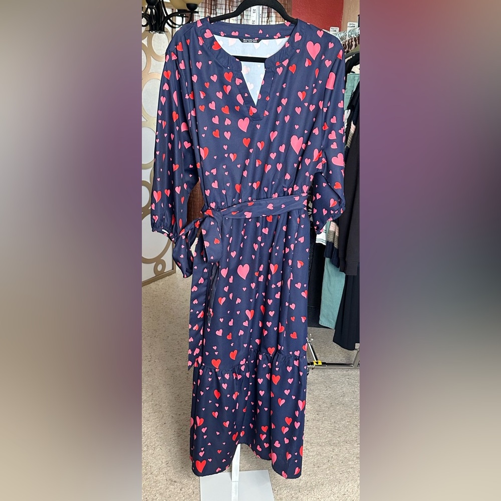 BloomChic Heart Print Maxi Dress 22/24 Plus Size Tie Waist Pockets